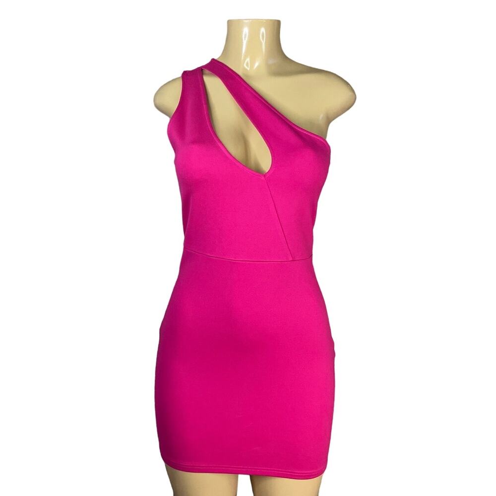 Superdown Nava Asymmetrical Hot Pink Mini Dress One Shoulder Cutout SZ Medium